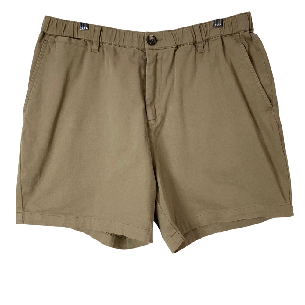 Cove Khaki Tan Chino Shorts 36 Button Zip Fly Elastic Waist 5 Inch Inseam